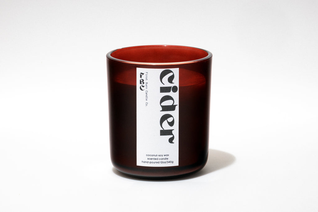 cider candle, holiday candle, first burn candle co.